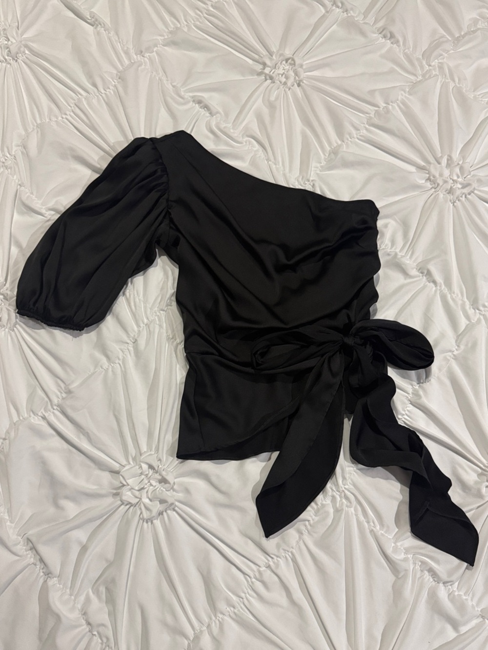 White House Black Market Black One-Shoulder Tie-Waist Blouse